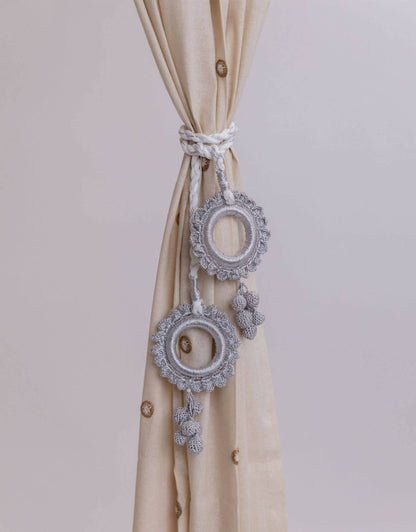 Crochet Curtain Tie Backs Set Kono Silver Scalloped Rings