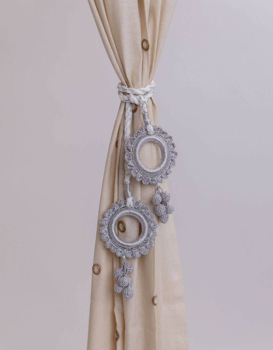 Crochet Curtain Tie Backs Set Kono Silver Scalloped Rings