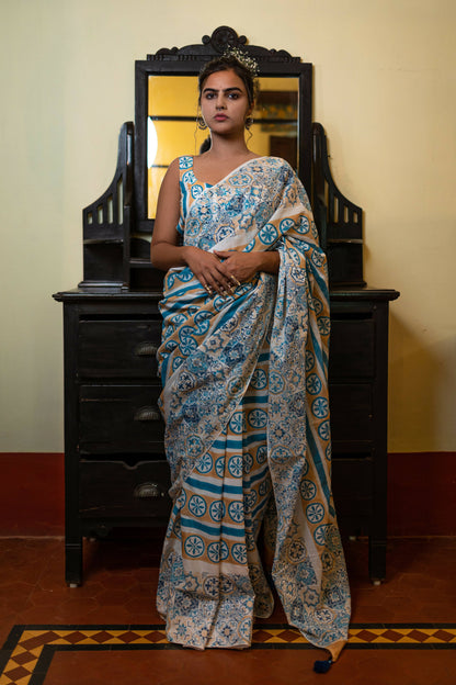 Azulejo Mul Cotton Saree