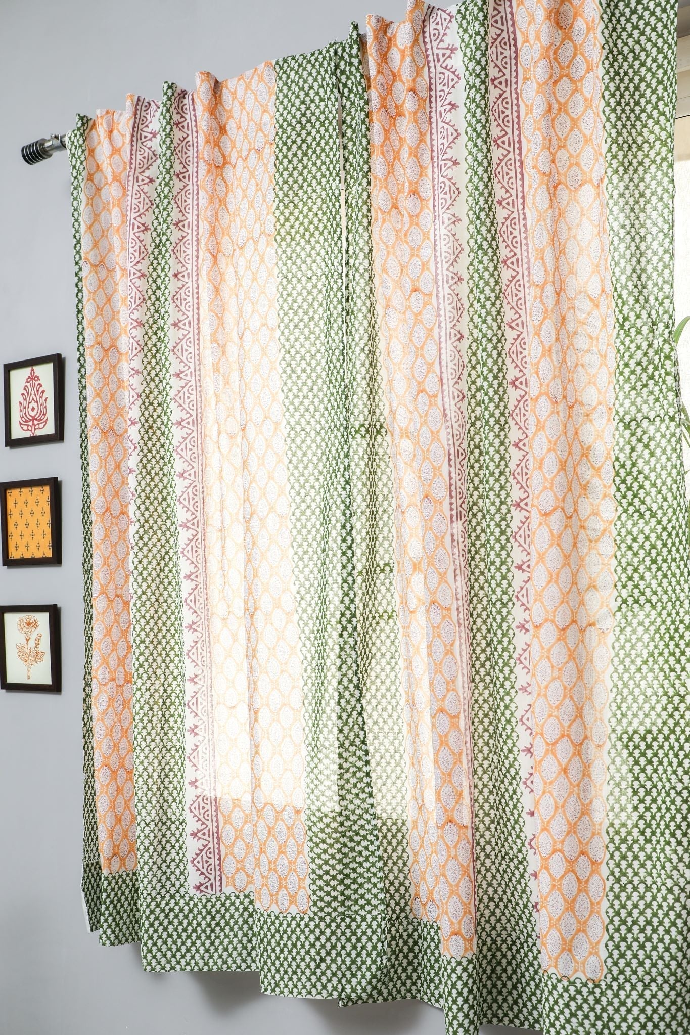 East Meets West Handblock Printed Cotton Window Curtain