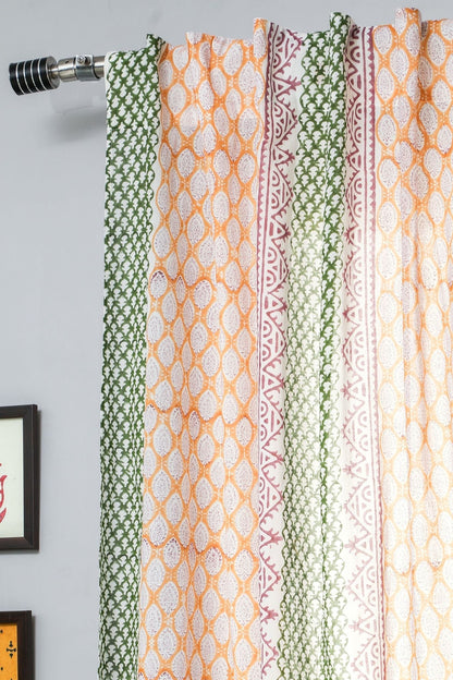 East Meets West Handblock Printed Cotton Window Curtain