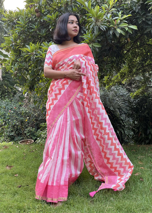 Sheem Pink Hand Printed Saree