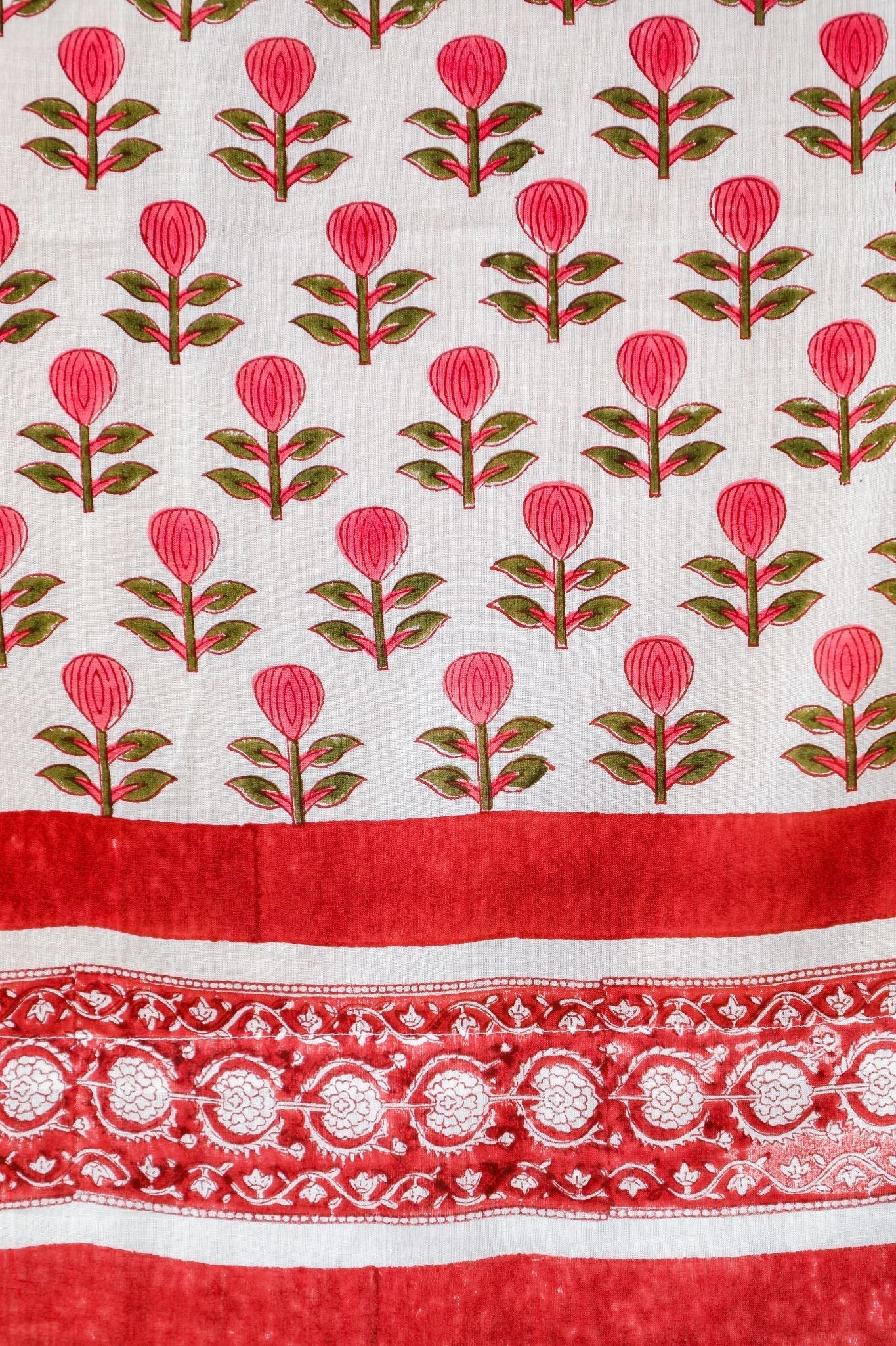 Evergreen cherry Handblock Printed Cotton Window Curtain