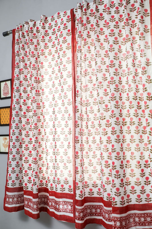 Evergreen cherry Handblock Printed Cotton Window Curtain