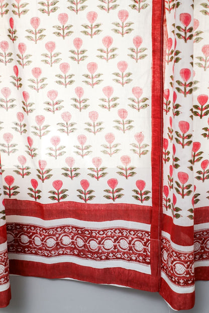 Evergreen cherry Handblock Printed Cotton Window Curtain