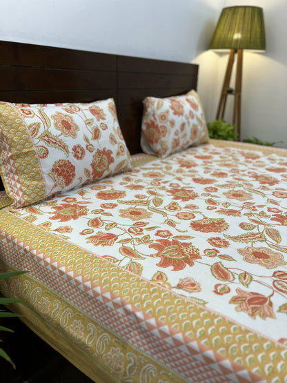 King Size | 90*108 Inches | Orange Floral