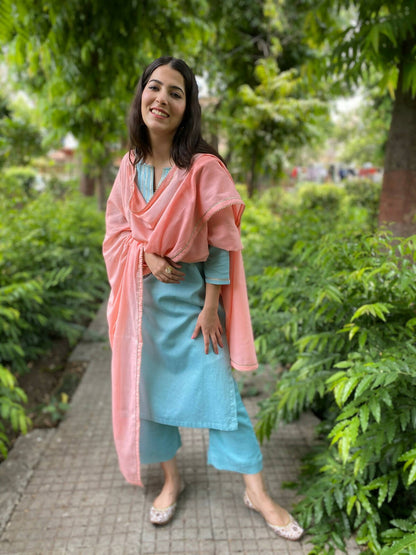 Turquoise and Peach Cotton Set