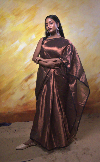 Copper Kalakar Brown Tissue Saree