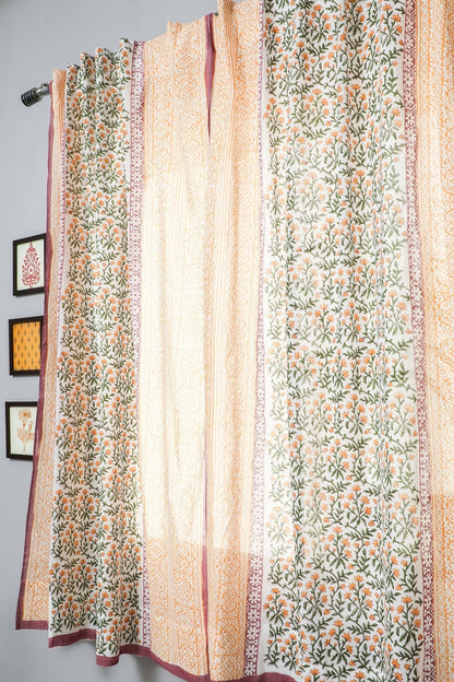 Fairyland yellow Handblock Printed Cotton Window Curtain