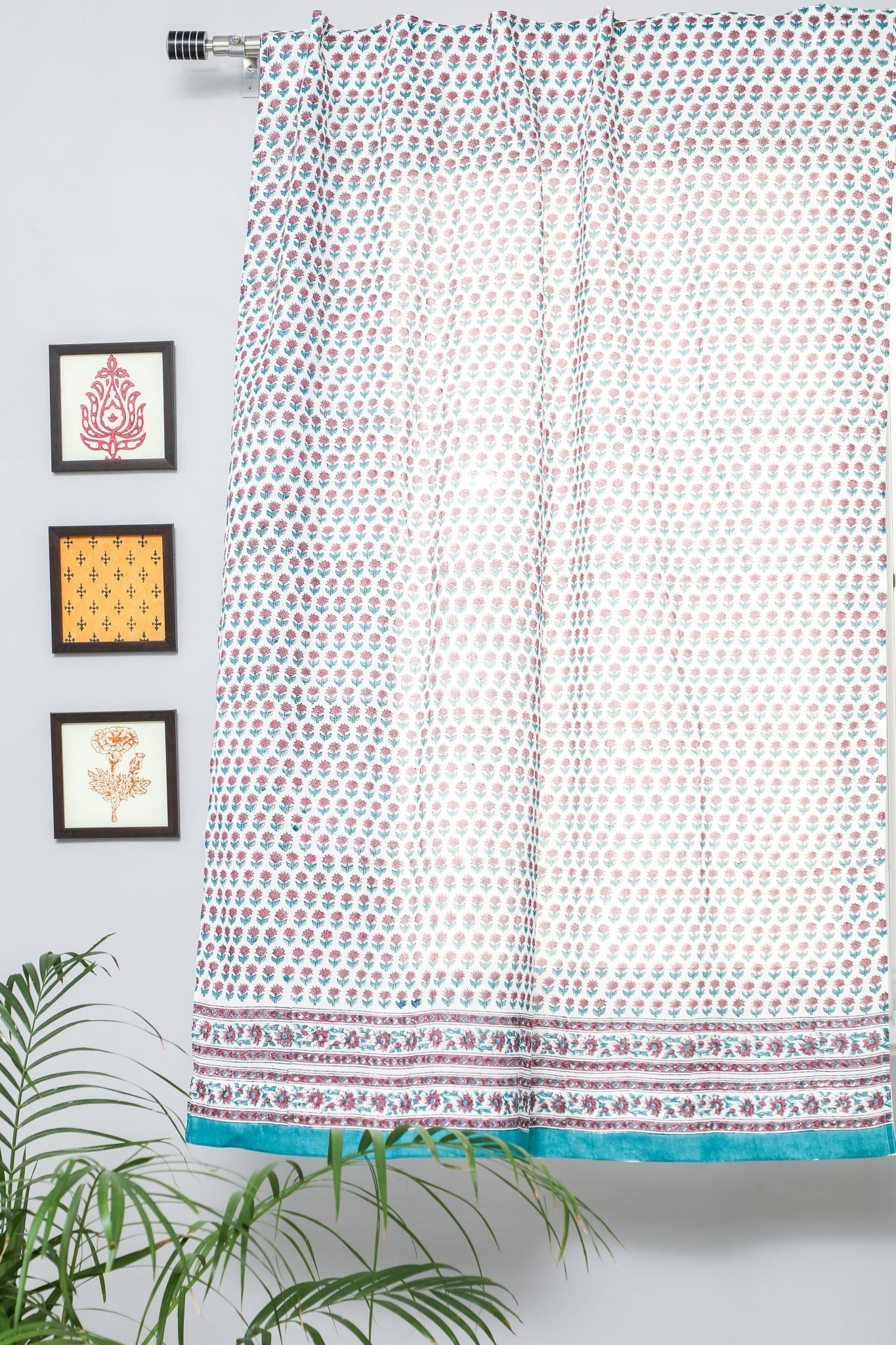 Florel Sprouts Handblock Printed Cotton Window Curtain