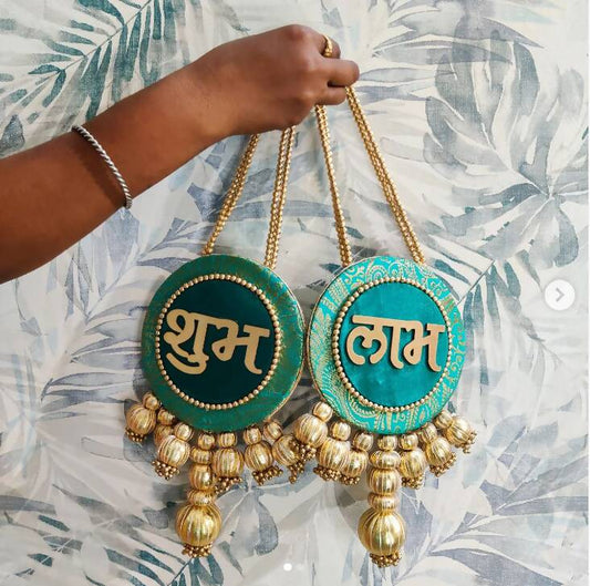 Shubh Labh Hanging Pair Sea Green Reversible With One Side Mirror Wall Hanging