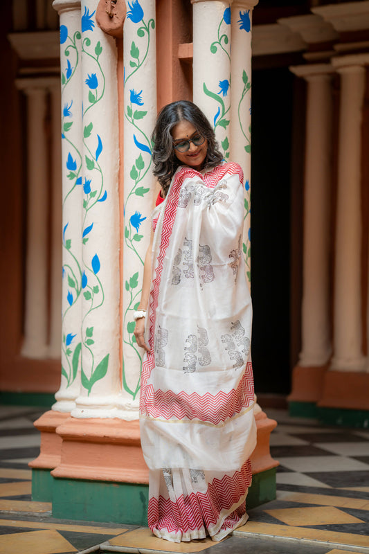 Prints & Chevrons Chanderi Saree