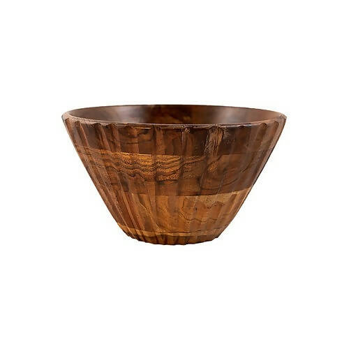 Serving Bowl Wooden Ribbed Small