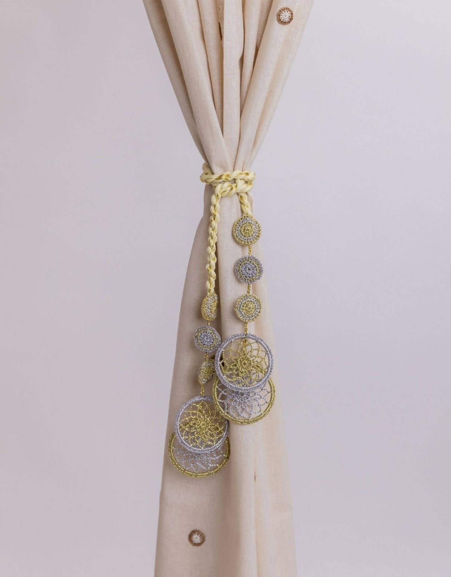 Crochet Curtain Tie Backs Pair Kono Metallic Dreamcatcher