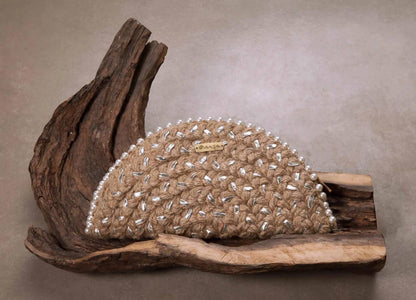 Yellow Dahlia Silver Half Moon Clutch