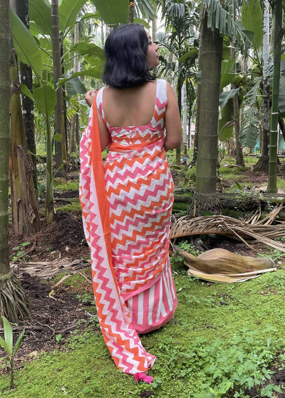 Sheem Pink Hand Printed Saree