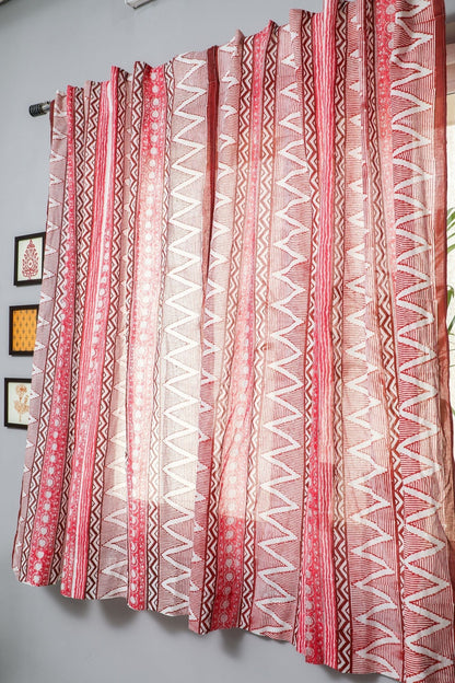 Geometric Romance Handblock Printed Cotton Window Curtain