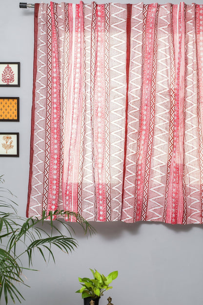 Geometric Romance Handblock Printed Cotton Window Curtain