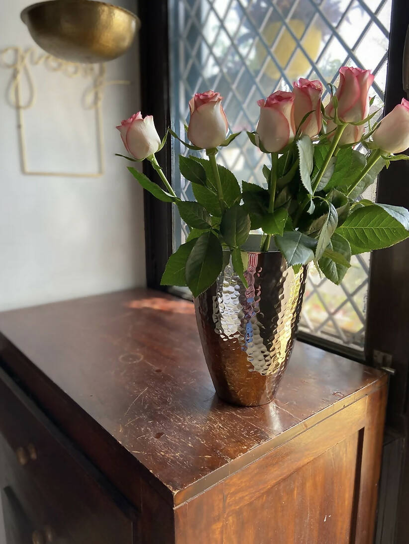 Flare Tumbler Vase in Hammered Nickle Finish