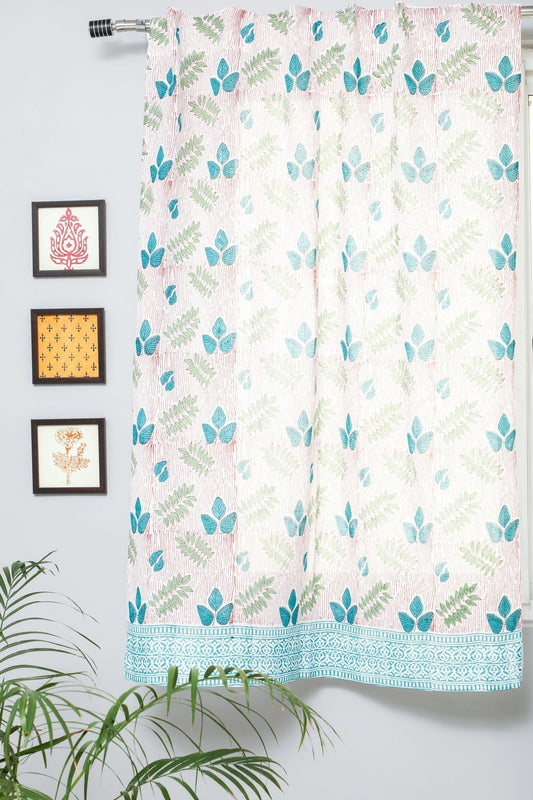 Glow of Garden Handblock Printed Cotton Window Curtain