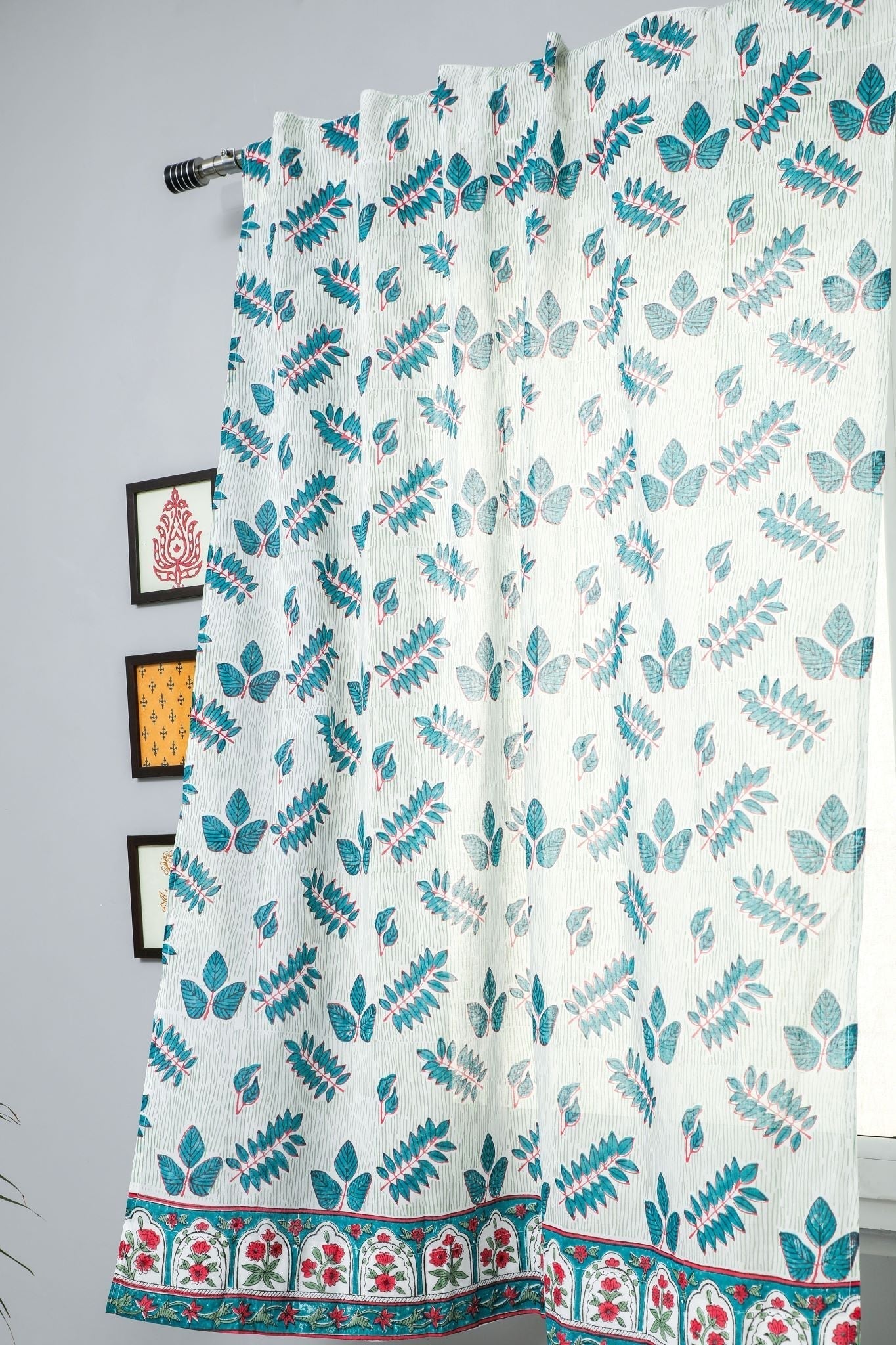 Glow of Leaves Handblock Printed Cotton Window Curtain