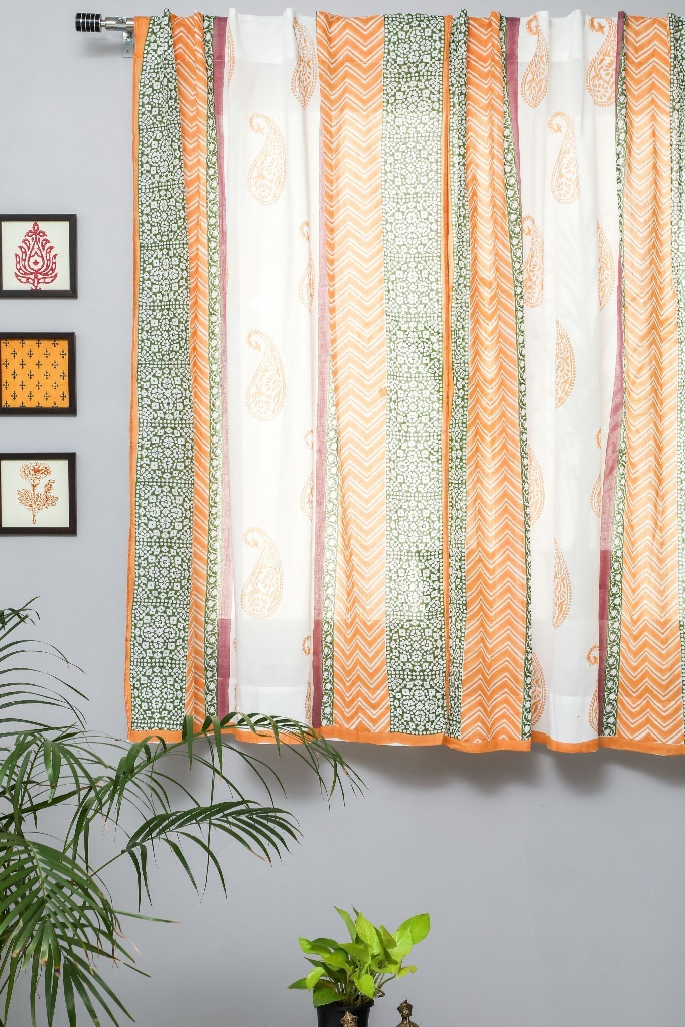 Golden East Handblock Printed Cotton Window Curtain