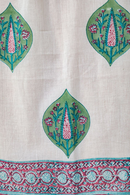 Green Palm Handblock Printed Cotton Window Curtain