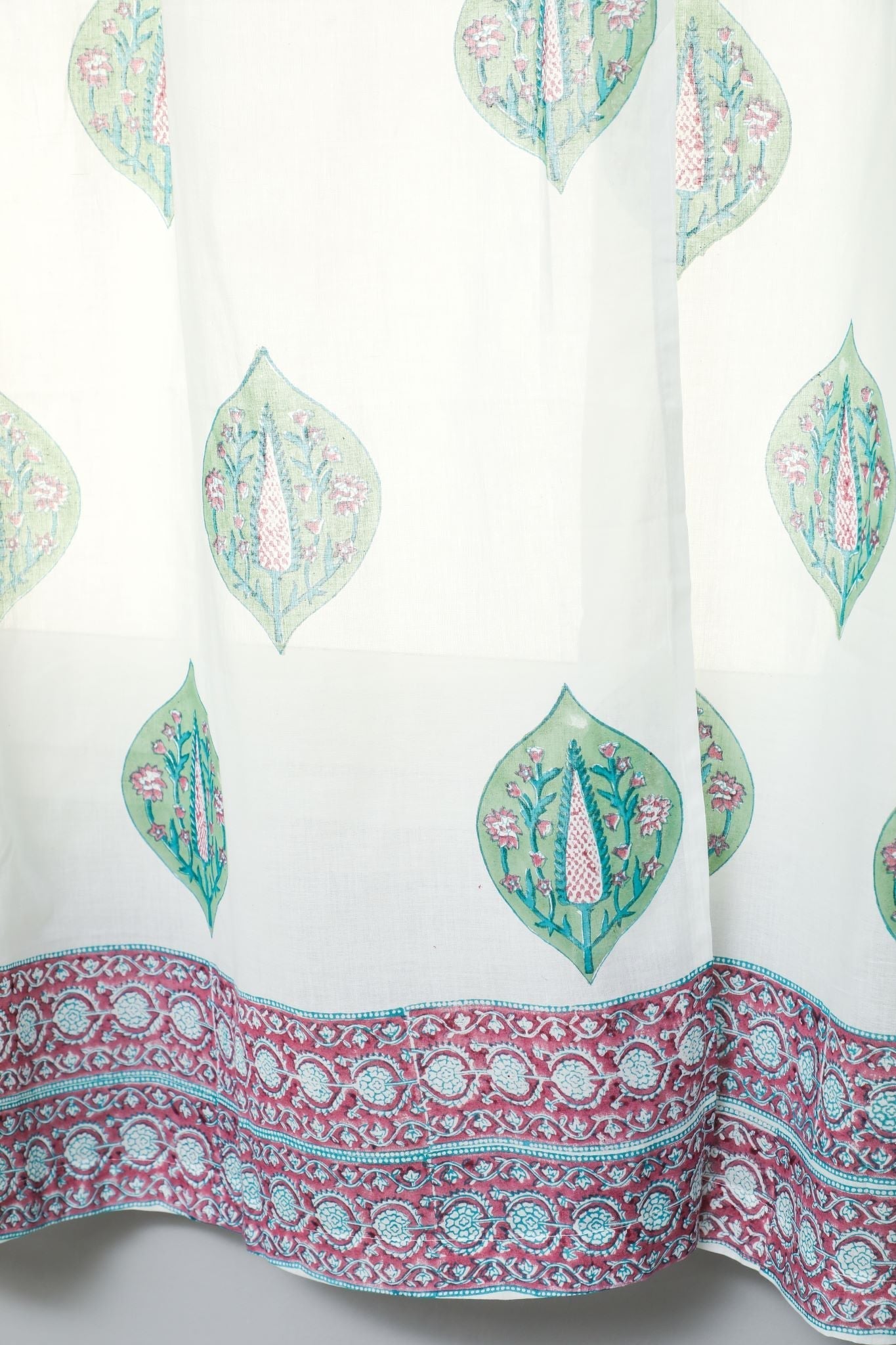 Green Palm Handblock Printed Cotton Window Curtain