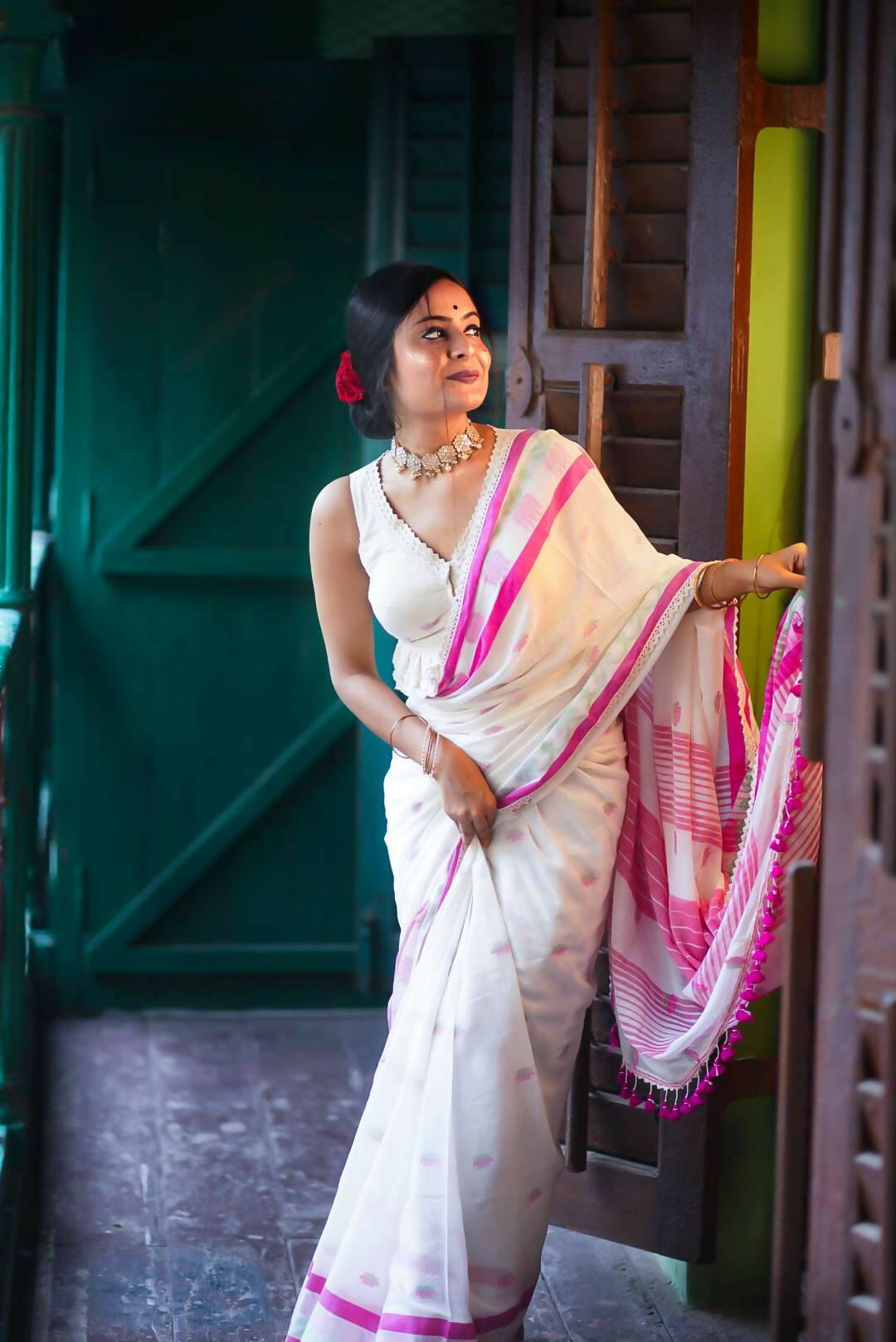 White Cocktail Saree