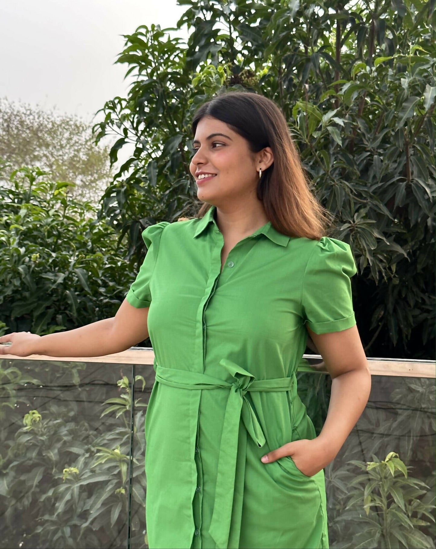 Evergreen – Cotton Green Shirt Dress