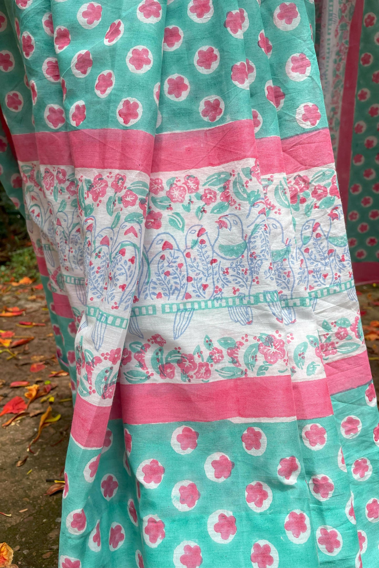 Kingfisher Hand Printed Mul Cotton Saree