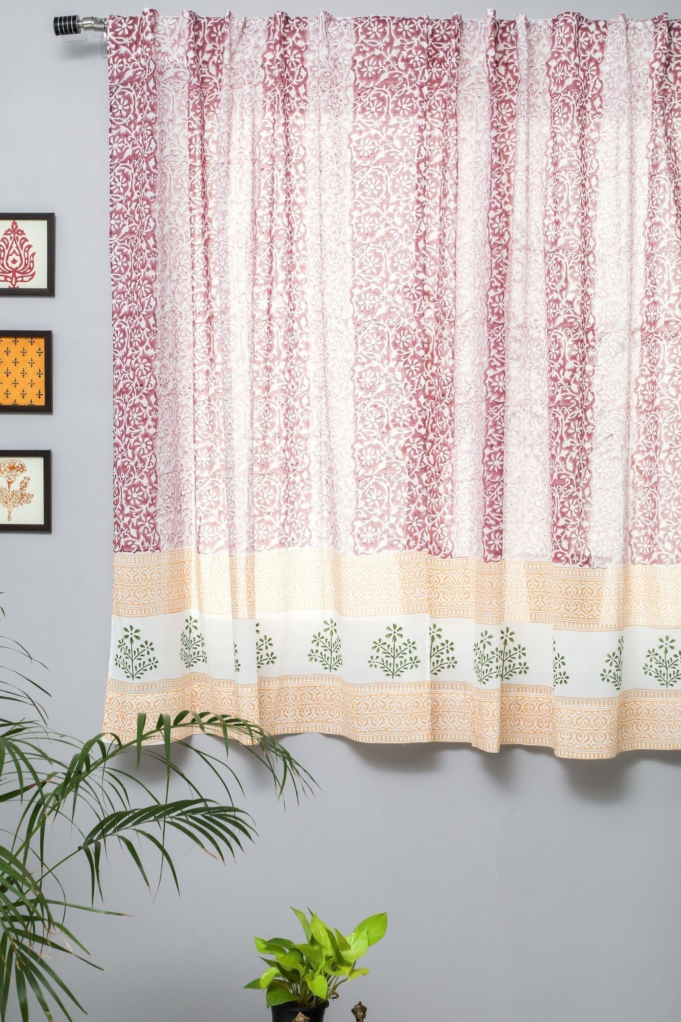 Heavenly Homeland Handblock Printed Cotton Window Curtain