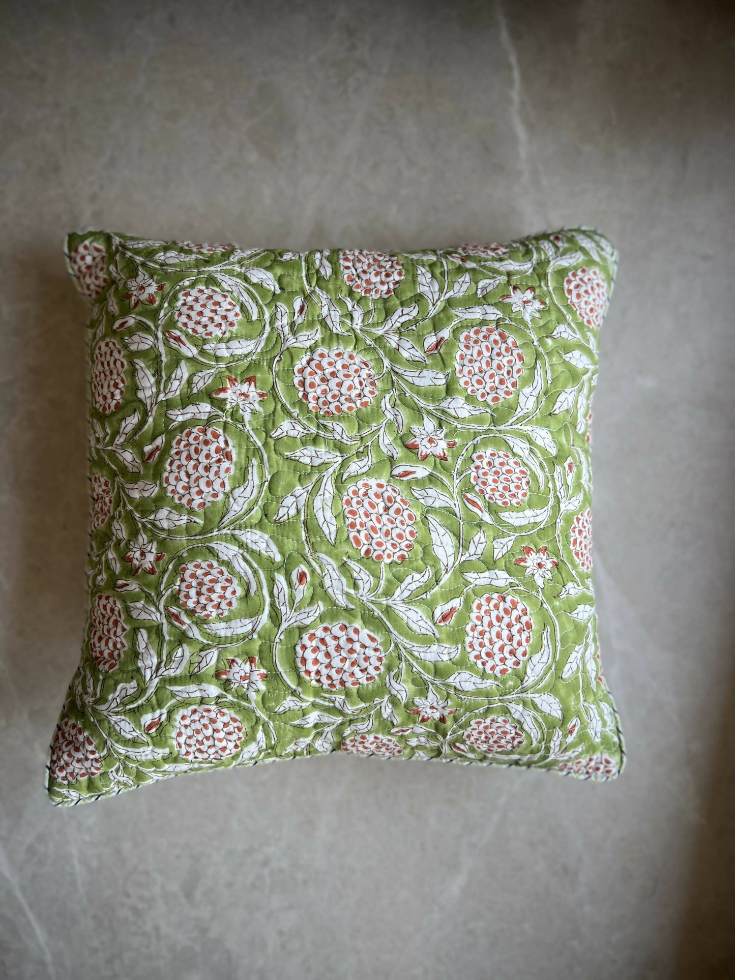 Quilted Cushion Cover| Light Green & Pink (Set of 2)