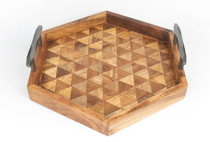 Tray Wooden Hex Mosaic