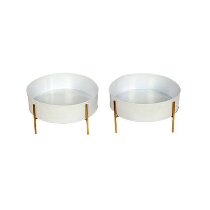 Round White & Gold Table Planter With Stand Set of 2