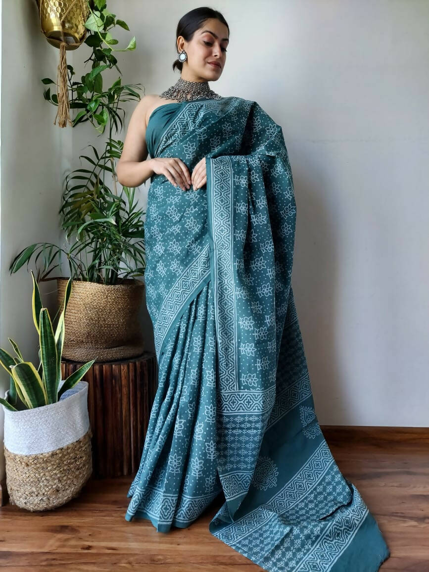 Silver Lining Blue Cotton Pocket Saree