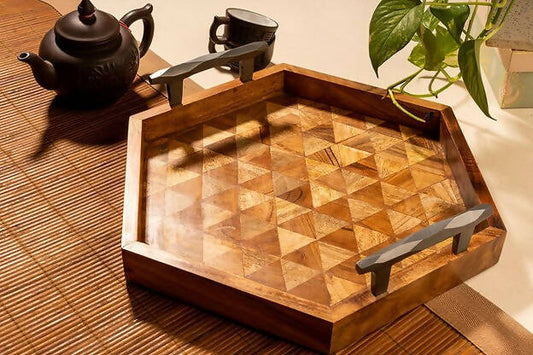 Tray Wooden Hex Mosaic
