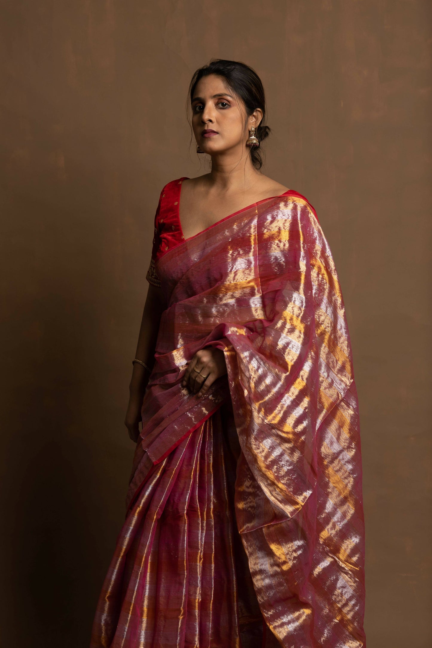 Peach Crown Jewel Tissue Saree