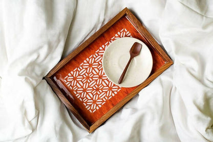 White Abstract Printed Tray