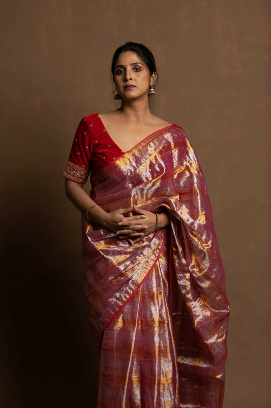 Peach Crown Jewel Tissue Saree