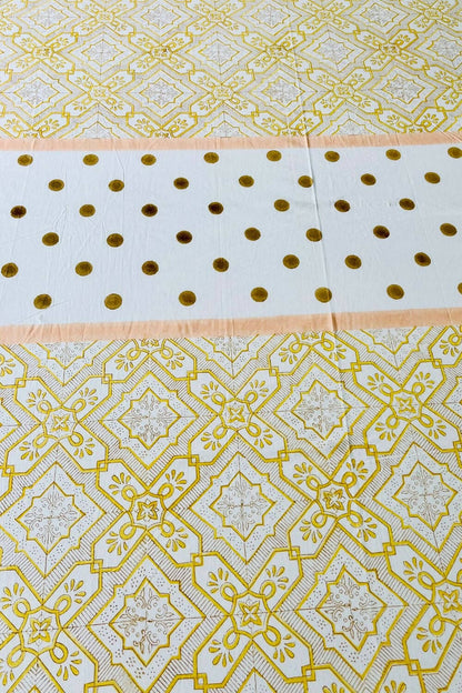 Yellow Moroccan Hand Block Printed Cotton Bedsheet