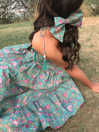 Teal Meadow Tie-up Dress