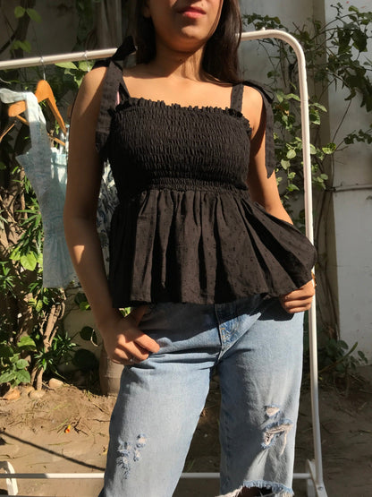 Black Reha Peplum Top