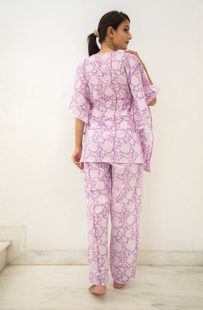 Dandelion Hand block Printed Cotton Kaftan Jammies