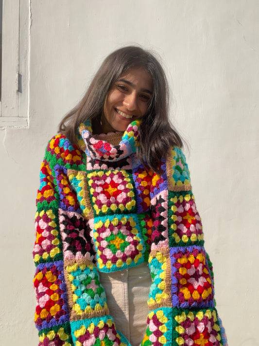 Granny Square Cowl Neck Pull Over