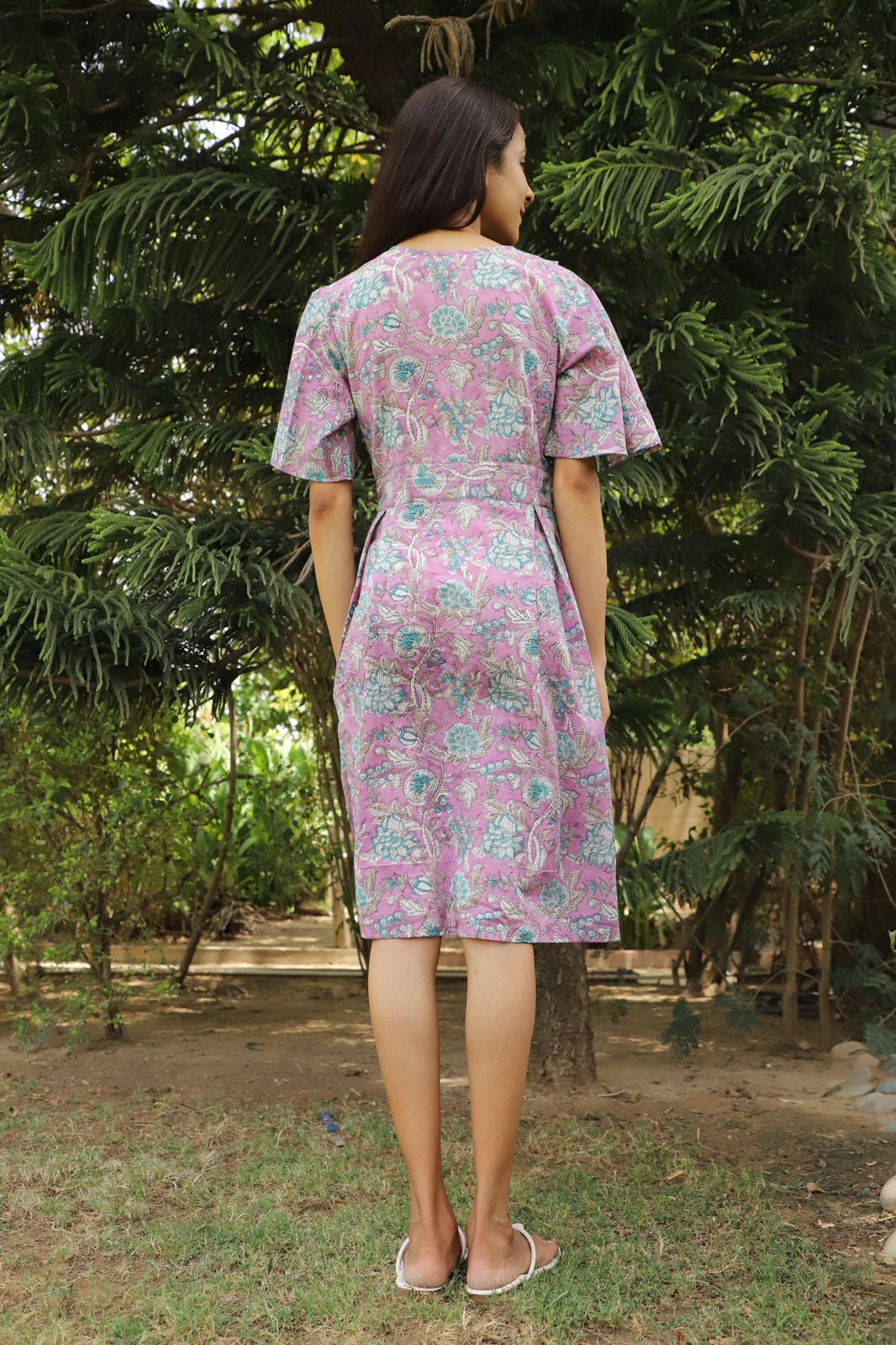 Fair Orchid Hand Block Cotton Frill Dress