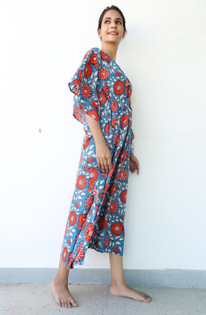 Jaipur Love Hand Block Printed Long Ankle Length Kaftan