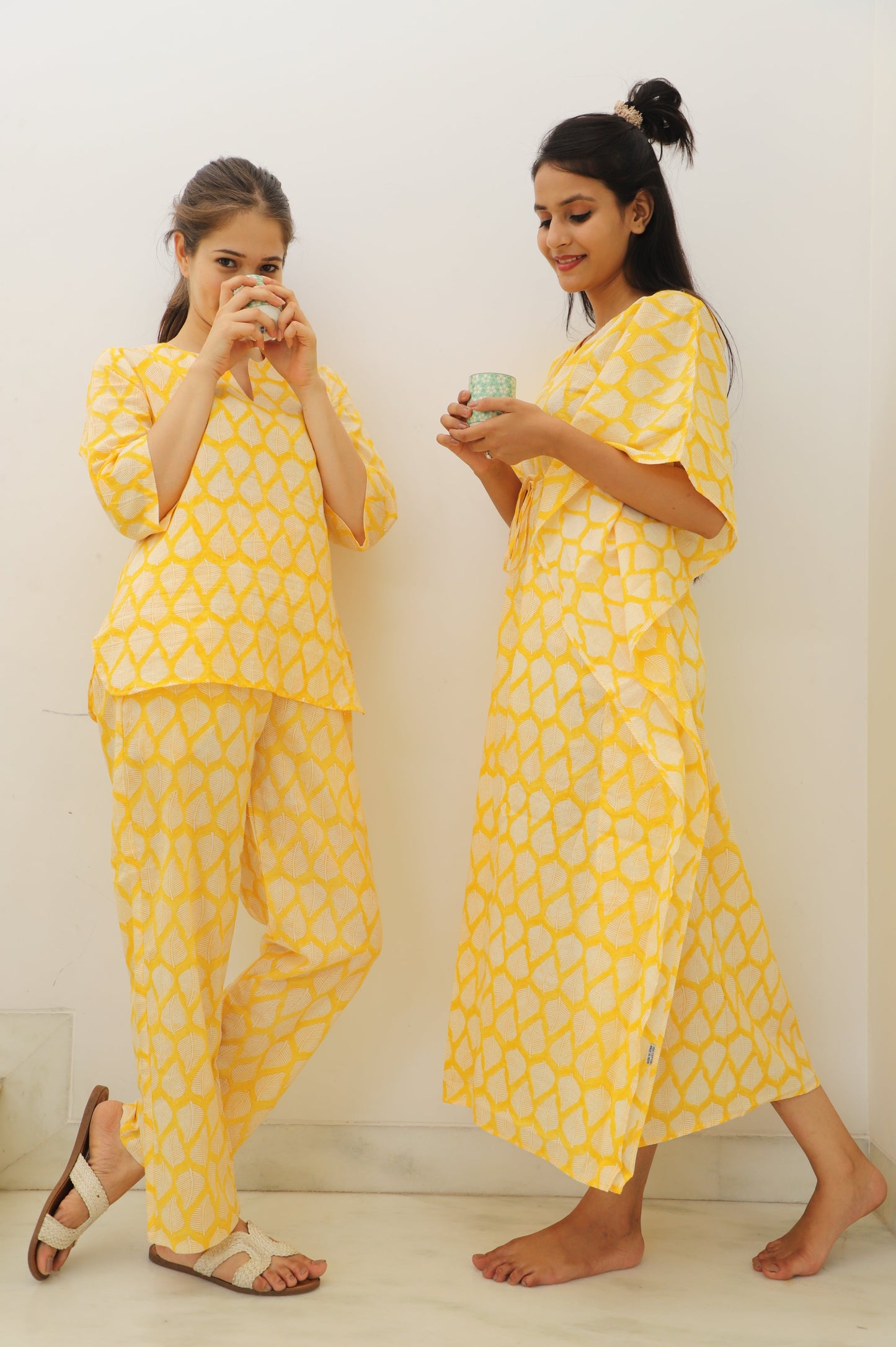 Light & Sunny Hand Block Printed Cotton Ankle Length Kaftan