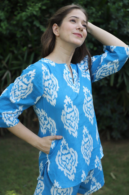 Iris IKAT print Cotton Kurta Shorts Set