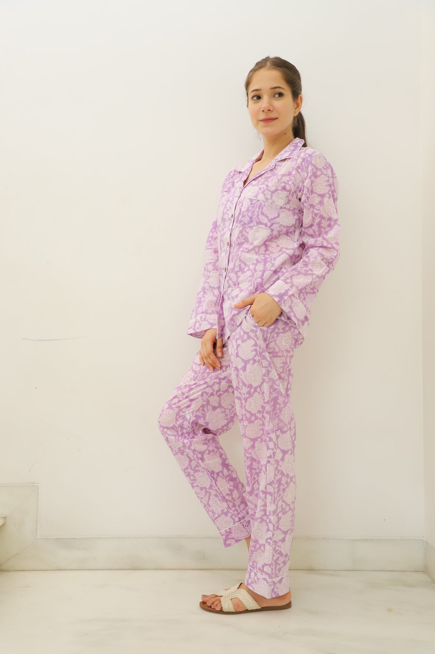 Lavender Lull Hand Block Printed Full Jammies Set